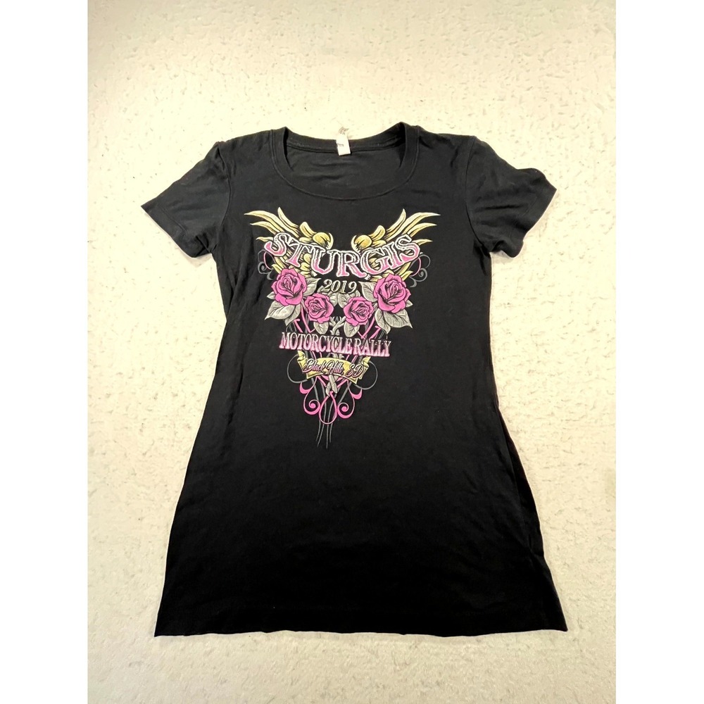 Sturgis 2019 Motorcycle Rally T Shirt Womens‎ XS Black Hills SD Roses Graphic